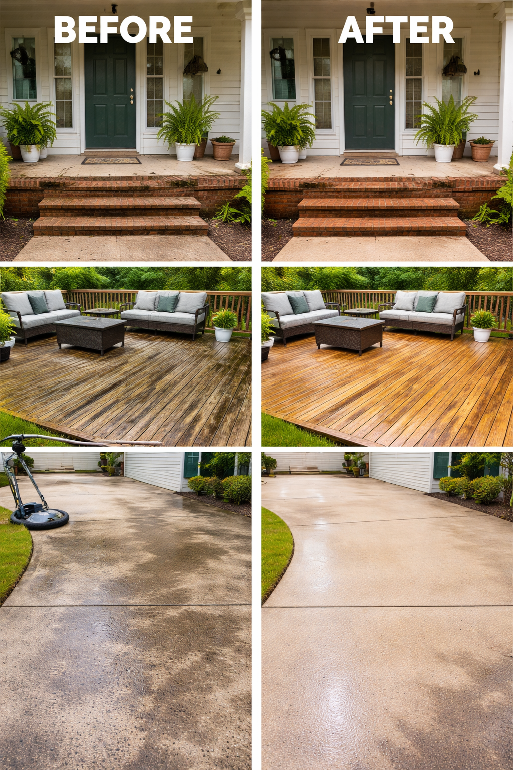 pressure washing transformation of home exterior